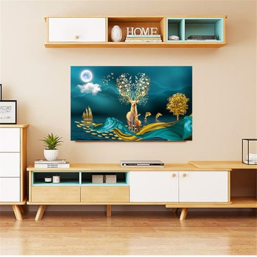 Hiseng TV Protector Cover, Dust TV Screen Monitor Screen Cover 19-80 inch All-Inclusive Dust-Proof TV/PC Display Protector Indoor Living Room Decoration Dust Cover (75 inch,golden deer B)