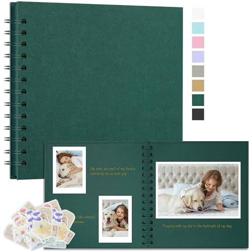 Remowith Fotoalbum Zum Selbstgestalten 18x18 cm DIY Fotobuch Kraftpapier Erinnerungsbuch für Hochzeiten 40 Seiten Album für Baby Familie Valentinstag Geburtstag Jahrestag Geschenk Dunkelgrün