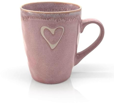 Mea-Living STONEWARE Becher mit Henkel, rosa, handgemachtes Steingut, 400 ml, wunderschönes handmade Geschirr