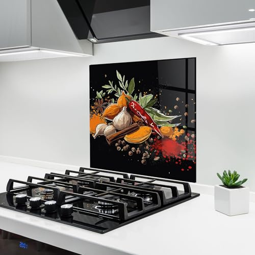 ARTHUB® Küchenrückwand aus Glas 60x60 cm, 4mm ESG | Spritzschutz, Glasplatte, Herdspritzschutz, Wandschutz für Herd, Hartglas, Lebensmittel, Gewürze, Spices Art