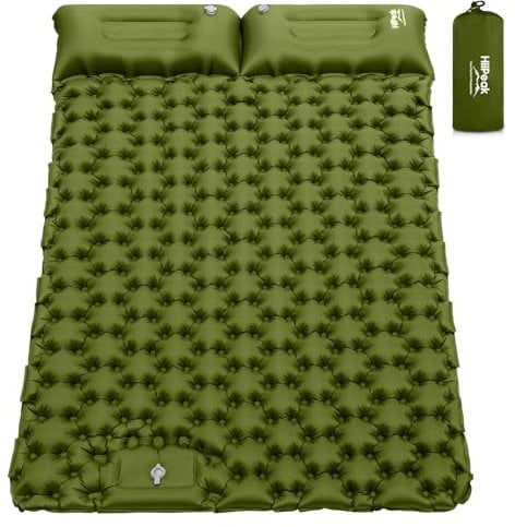 HiiPeak Camping Sleeping Pad, Ultralight Camping Mat with Pillow Built-in Foot Pump Inflatable Sleeping Pads Compact for Backpacking Hiking Traveling Tent (Double Green)