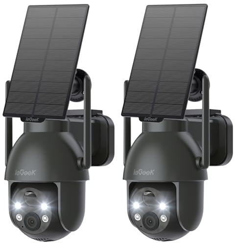 ieGeek 2K Camera Surveillance WiFi Exterieure sans Fil - 360° PTZ Camera Exterieur sans Fil Solaire Vision Nocturne Couleur, Détection Humaine PIR, Audio Bidirectionnel, IP66, ZY C2 (Noir-2)