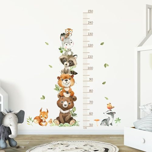 SYLUOQP Toise Animaux Murale Enfant,50-150 cm Animaux de la Forêt Tableau de Hauteur,Autocollant Mural Autocollant Animaux de la Forêt,Autocollant Mural Toise pour Enfants