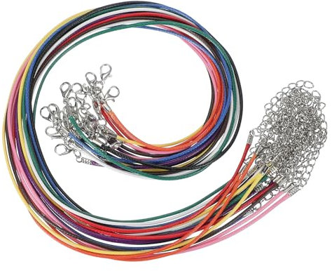 PATIKIL 16x0.06 Necklace Cord, 20 Pcs Waxed Leather Necklace String Rope Bulk with Clasp for Jewelry Making Supplies Beading Supplies Pendants Bracelet Chains, Multicolor