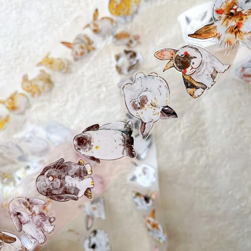 RICHTAPES Seahorse Forest Vol6 A34 Cute Rabbit Ji,Pre-Cut Washi/PET Tape Stickers,Original Design,for Scrapbook Supplies,Scrapbook Tape Stickers,Junk Journal Supplies (Clear Pet)