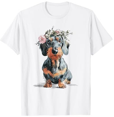 Rauhaardackel Dackel Blumern Teckel Hund Jagdhund lustig T-Shirt