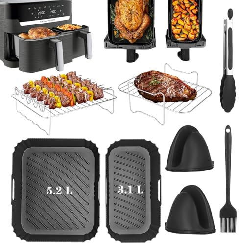 Air Fryer Accessories Silicone Liner Set for Tefal Easy Fry 5.2L/3.1L EY901840, Lakeland 5L/3L, Tower T17099 5.2L/3.3L, Salter EK5729 5.5L/3.5L with Reusable Airfryer Racks & Silicone Gloves etc.