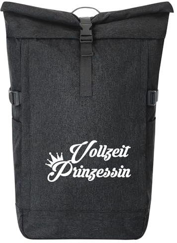 Huuraa Kurierrucksack Vollzeit Prinzessin Krone 30-44 Liter Black Melange Fairtrade Rolltop Rucksack Geschenkidee