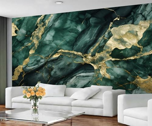 YXQAIED Marble Wallpaper, Dark Green Bedroom Wallpaper, Gold and Green Marble Wall Paper for Living Room, Not Self Adhesive Modern Abstract Photo 3D Wall Murals & Room Decor, 100x70cm
