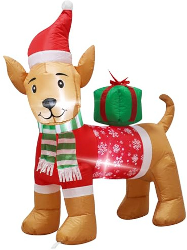 122 cm Weihnachtsdekoration aufblasbare Geschenkbox für Weihnachtshunde-aufblasbare Weihnachtsdekoration mit eingebauten LED-Leuchten Garten, Außenbereich, Innenhof und Weihnachtsfeier