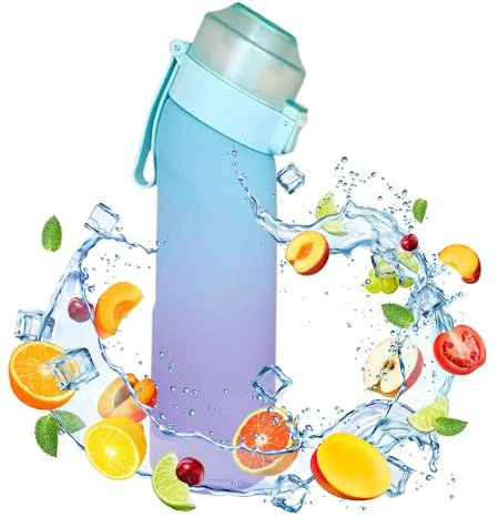 Generisch 650-ml-Luft-Wasserflasche mit 7 Geschmackskapseln, BPA-frei, auslaufsicher und umweltfreundlich, perfekte Hydratation für Fitnessstudio, Büro, Reisen und Outdoor-Abenteuer (Matt lila blau)