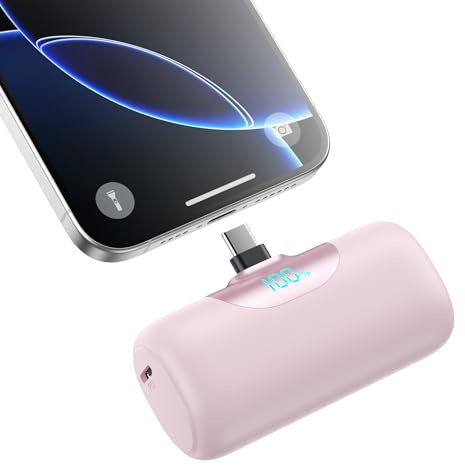 Power Bank USB C 5500 mAh, Mini Powerbank Small But Strong 20 W PD 4.0 A Fast Charging Portable External Battery with LED Display Compatible with iPhone 16/15, Samsung S24/23 (Pink, 5500 mAh)