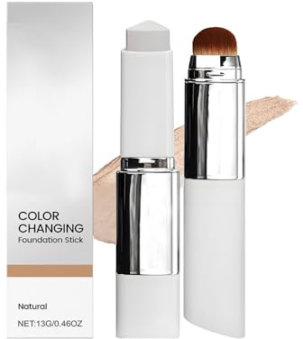 2-in-1 Foundation Stick mit Pinsel - Make-up für Einen Natürlichen Hautton, Farbwechselnder Foundation-Stick, Doppelseitiger Concealer & Mischwerkzeug, Langanhaltende Aufbaubare Deckkraft