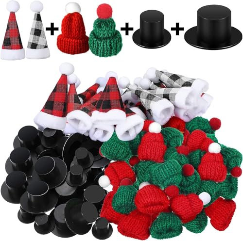 60 Piezas mini gorro de navidad, Mini sombreros de punto de Navidad, Mini Negro Top Sombreros, sombrero de muñeca, adornos de árbol de Navidad, minis gorro muñeco de nieve para Adornos de Mesa Navidad