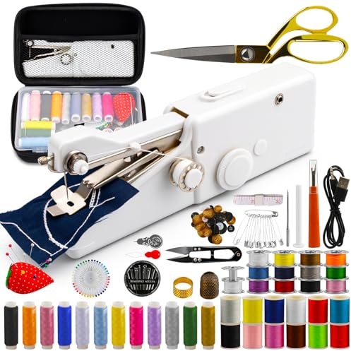 FONCOOD Handnähmaschine für Erwachsene & Anfänger mit 36 Pcs Garnspulen, Kleine Handheld Sewing Machine – Mini Nähset für Kleiderreparaturen, DIY-Bastelarbeiten und Unterwegs-Nähen
