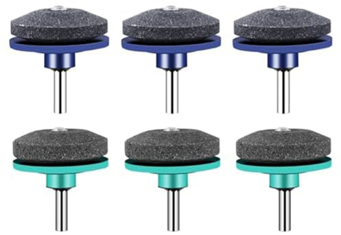 Lawn Mower Blade Sharpening Stones for Drill, Industrial Wear-Resistant Garden Tool Sharpener Compatible with Lawn Tractors and Rotary Tillers, 6PCS Cyan and Deep