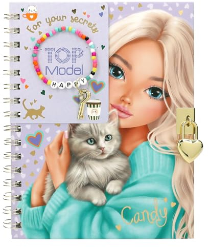 Depesche 14292 TOPModel - Tagebuch mit Herz-Schloss und Armband mit Schlüssel, Buch in Lila, mit Model Motiv, Herz Muster und linierten Seiten