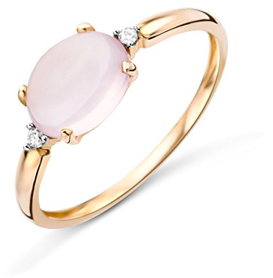 MIORE Ring Damen 0.02 Ct Diamant Verlobugnsring mit Edelstein/Geburtsstein Rosenquarz und 2 Diamanten Brillianten Ring aus Rosé Gold 9 Karat / 375 Gold