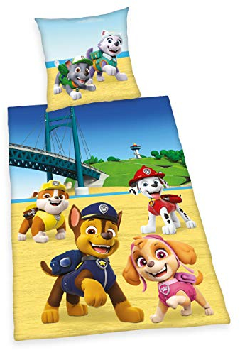 Herding PAW PATROL Bettwäsche-Set, Wendemotiv, Bettbezug 135 x 200cm, Kopfkissenbezug 80 x 80cm, Baumwolle/Renforcé