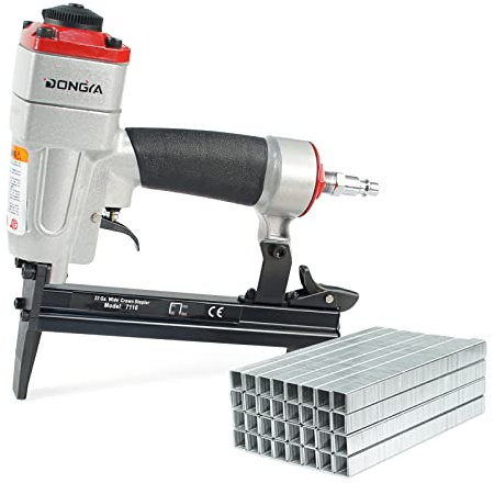 Dongya 7116L Pneumatic Upholstery Stapler Kit with 10,000 PCS Staples, Long Nose, 22 Gauge Type 71 Staple Gun, 6-16mm Length, 9.0mm Crown, Air Compressed Stapler Gun for Furniture