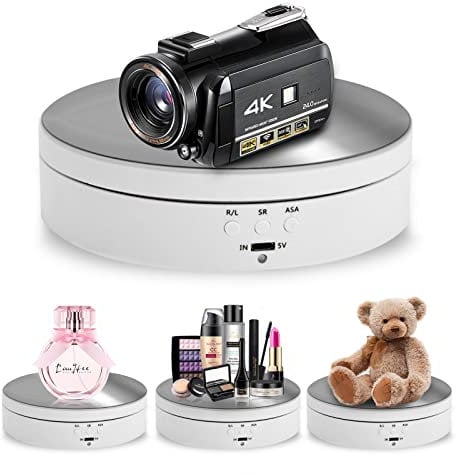 Foleto Rotating Display Stand, 360 Degree Motorized Turntable Display Stand for Photography Products and Shows, Max Load 6.6Lb Video Shooting Props (White 5.4”)