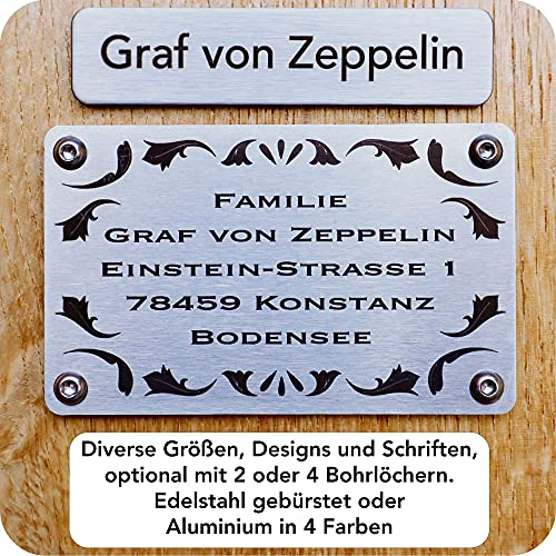 Roboterwerk Türschild, Briefkastenschild Klingelschild 60x20mm personalisiert, Aluminium schwarz eloxiert bis 2 Zeilen, Laser graviert, selbstklebend