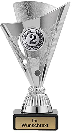 Deitert Pokal in Gold, Silber oder Bronze - Trophäe mit Wunschtext graviert und Sportemblem nach freier Auswahl - 15 cm Sportpokal mit Marmorsockel für Ihre Siegerehrung A105 Silber