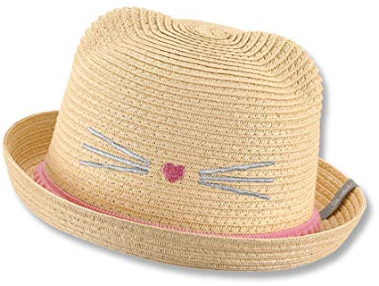 Sterntaler Strohhut Katze - verspielter Sonnenhut mit Katzengesicht - UV-Schutz 50+ Sommerhut - Mädchen Strandkappe - Baby und Kinder Kopfbedeckung - sand, Größe 55