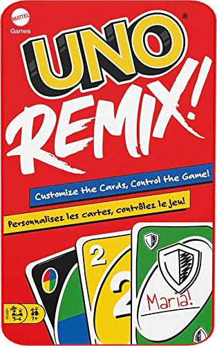 Mattel Games UNO Remix-Version, Personalisieren Sie Ihre Karten und Gewinnen, Kartenspiel für Familie und Kinder 7 Jahre, HBF06, nachhaltige Verpackung