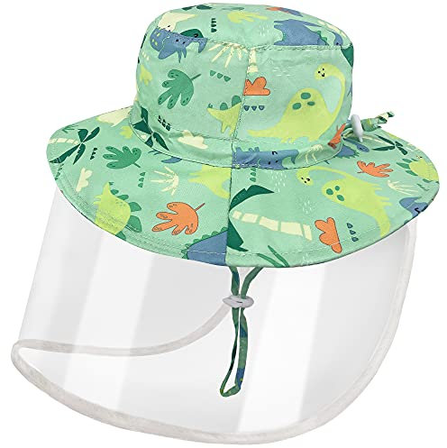 Baby Sonnenhut Mädchen Schirmmütze Kinder Hüte Flapper UV Schutz Caps Faltbarer Eimer Hut Weiche Baumwolle Strand Hüte Hut des Breiten Krempe Fischers Dino,54 cm