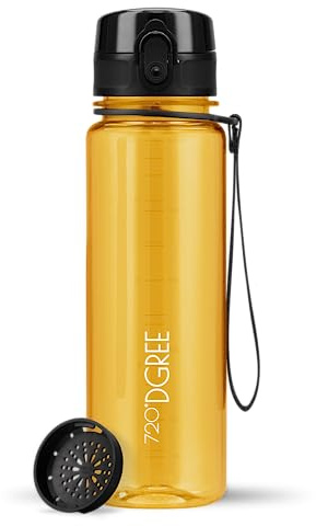 720°DGREE Botella Agua Niños 500ml “uberBottle“ - Tamiz-Fruta, crystalClear - Sin BPA, Prueba de Fugas, Reutilizable - Cantimplora delgada, ligera - Water Bottle para Escuela, Niña, Deporte, Ciclismo