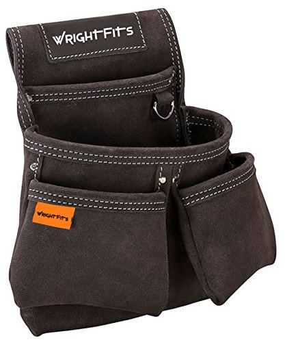 WrightFits Leather Double Nail Pocket Work Pouch | Tool Holder Work Organiser for Builders, Carpenters, Gardeners, Electricians Brown - WW180116