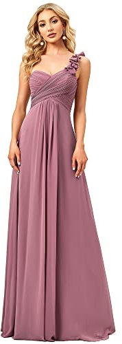 Ever-Pretty Vestito da Cerimonia Elegante Una Spalla Linea ad A Chiffon Lunghezza del Piano Abito da Sera Orchidea 50EU