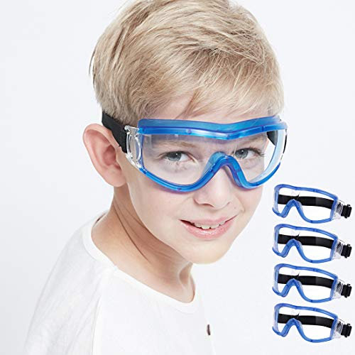 COMLZD Schutzbrille Kinder für Nerf Spielen Stoßfest Gläser Beschlagfrei Verstellbarer Riemen Passform für 5-12 Jahre (Pink) (4blue)