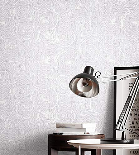 NEWROOM Tapete Grau Vliestapete Glänzend - Mustertapete Ethno Weiß Silber Kreise Spirale Metallic Glamour Baumscheibe inkl. Tapezier-Ratgeber