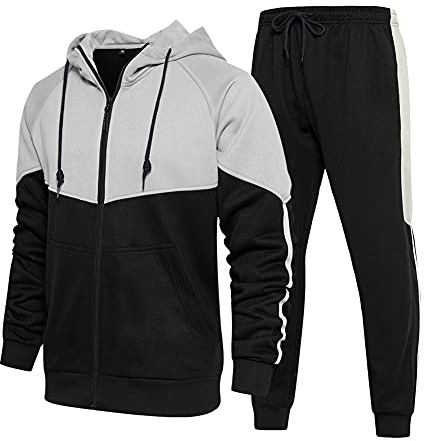 AOTORR Mens Tracksuit Set Full Zip Hooded Jacket Jogging Tops Bottoms Sweatshirt Suit with Pockets TZ95 Black M