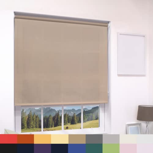 Straight Edge Dim-Out Roller Blind - Easy Fit Home Office - 120cm Width x 160cm Width Drop - Cappuccino
