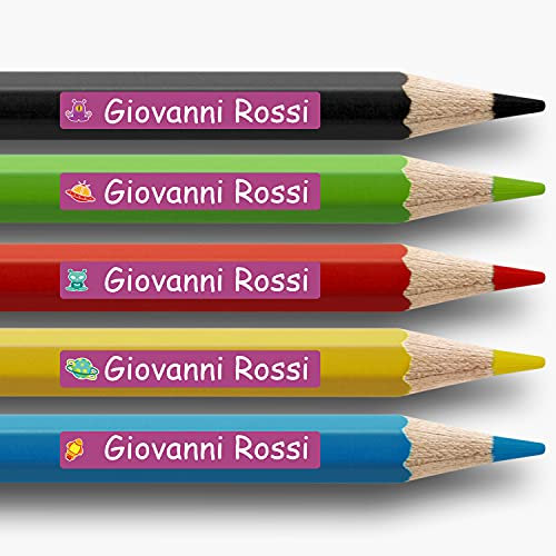 112 Adesivi personalizzati per la marcatura di oggetti, matite, penne, etc. in varie dimensioni e forme (VIOLA CHIARO)