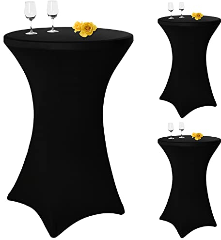 3er-Set Stretch Stehtisch Husse für Bistrotisch Ø 80-85 cm Elegante ,Verstärkung im Fußbereich,40°C Maschinenwäsche ,Stretch-Husse Schwarz Hussen für Stehtische und Bistrotische(80×110cm,Schwarz)
