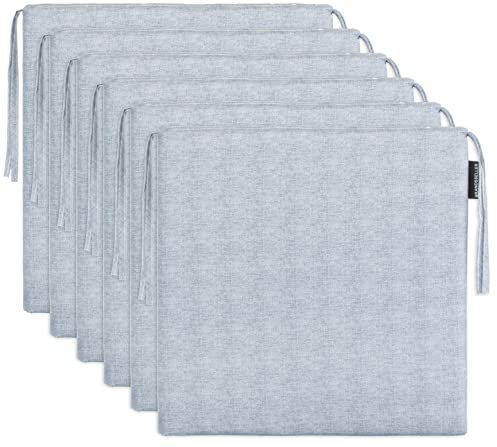 Brandsseller 6er Set Sitzkissen 40x40 cm in changierender Optik – Bequeme Stuhlauflagen mit Bindebändern & abnehmbarem Bezug – Dekorative Sitzpolster für drinnen und draußen - Grau