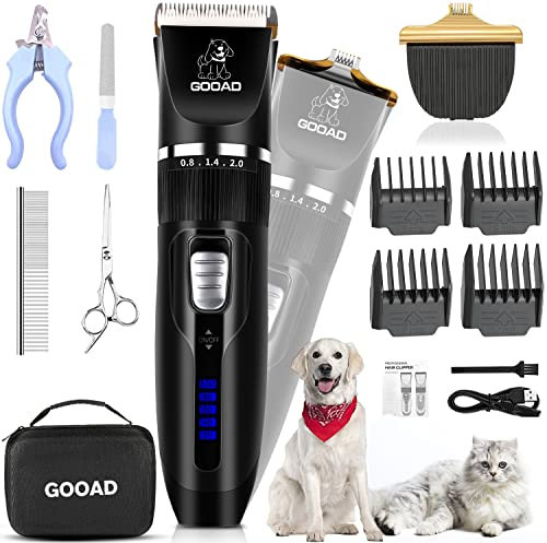 Gooad Dog Clippers Grooming Kit and Paw Trimmer,Cordless,Low Noise, Electric Quiet,Rechargeable, Dog Trimmer Grooming, Pet Hair Clippers for Thick Coats,Shaver for Small and Large Dogs Cats(Black)