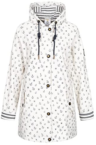 Ankerglut Damen Friesennerz Regenmantel Kapuze Wasserdicht Wetterfest Windbreaker Übergangsjacke #ankerglutzauber Regenjacke, White, 50