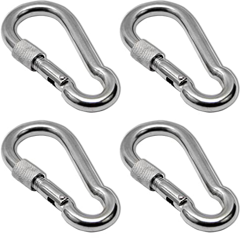 PRIOstahl Karabiner Karabinerhaken mit Sicherheitsmutter Kettenglied - 8 x 80mm x 4 Stück mit Schraubsicherung Verbindungsglied Schraubkarabiner Befestigung Hängesessel Boxsack Edelstahl V4A