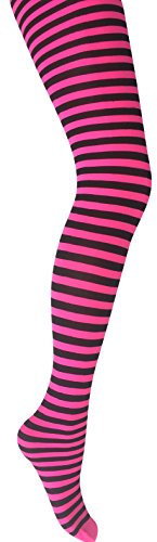 Mysasi Collants rayés pour femme, Rose fluo et noir, L grande taille