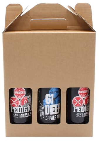 SelfHold 330ml Or 500ml Beer, Ale, Cider Bottle Carrier Gift Box (215 x 70 x 260mm) Cardboard Holder Home Brew - 3 Display Windows | Ideal for Home Brew, Gifts, Parties, and Occasions (150)