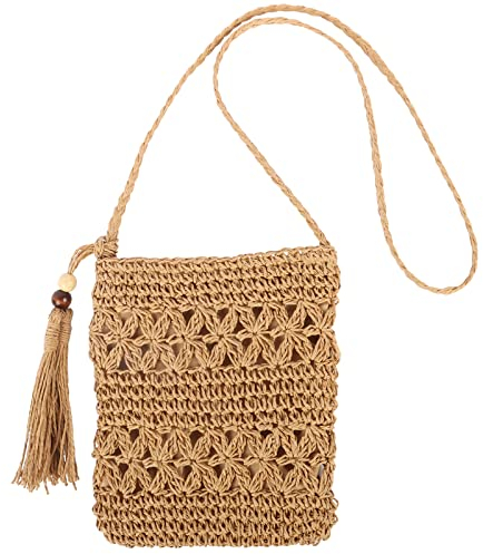 Kaket Beach Straw Bags for Women, Summer Crossbody Shoulder Handbags, Ladies Travel Casual Handwoven (Brown)