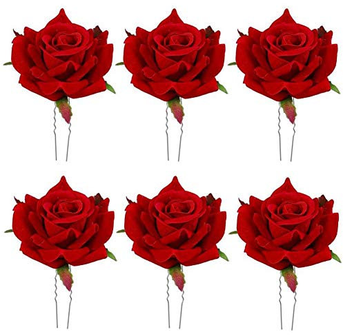 6 Pcs Roses Pinces à Cheveux, Coiffure de Mariée Mariage Fleur Broche Broche Accessoires de Cheveux de Fête pour Femmes Filles, Cheveux Rouges Fleur Rose épingle à Broche Pinces