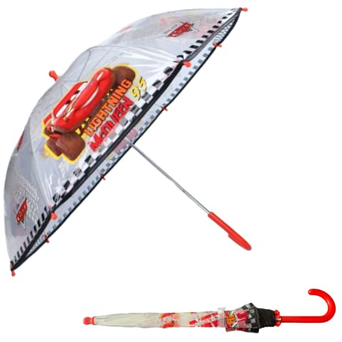 mybagstory Regenschirm für Kinder – Cars – Rot – Transparent – Kindergarten – Urlaub – Regenschirm für Jungen – 73 cm – Geschenkidee – leicht – kompakt – manuelle Öffnung – strapazierfähig –