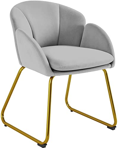 Yaheetech Velvet Tub Chair Vanity Chair, Modern Accent Armchair with Golden Mental Legs for Living Room/Bedroom/Makeup, Grey
