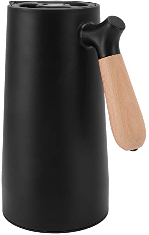 AMONIDA 1L Isolierflasche, Abnehmbare Thermoskanne mit Holzgriff für zu Hause Olecranon Wasserauslass Thermo Kaffeekanne für Camping Wandern(Schwarz)